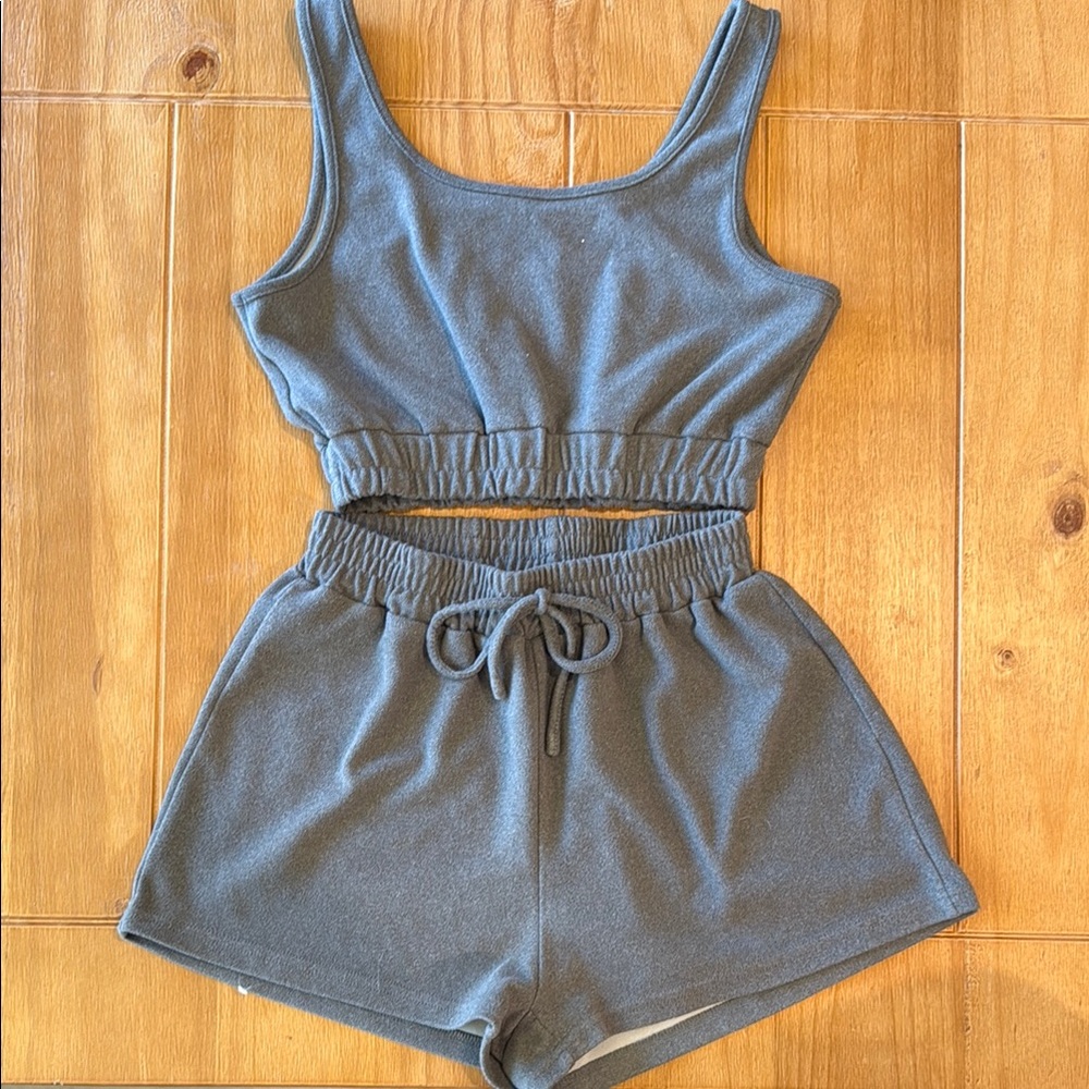 Gray Sleeveless Crop Top and Shorts Set